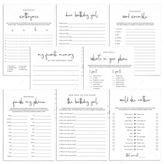 Printable Birthday Game Bundle for Her by LittleSizzle