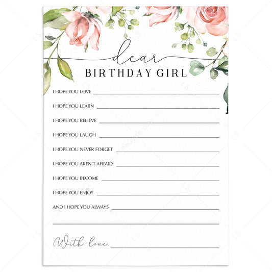 Girl Birthday Wishes And Advice Cards Printable by LittleSizzle