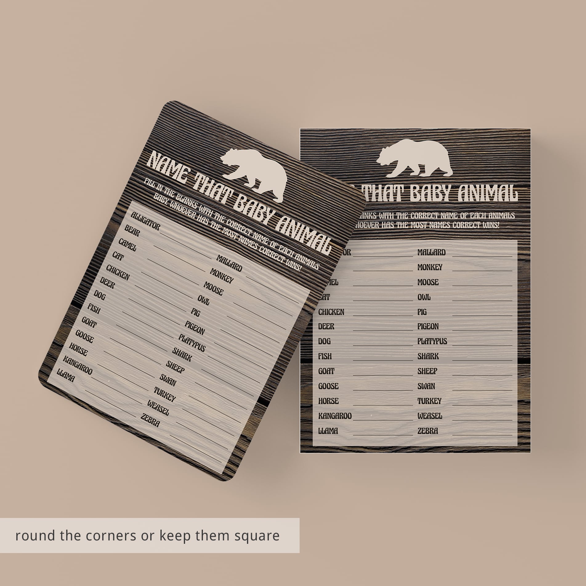 Animals baby names baby shower game printable by LittleSizzle