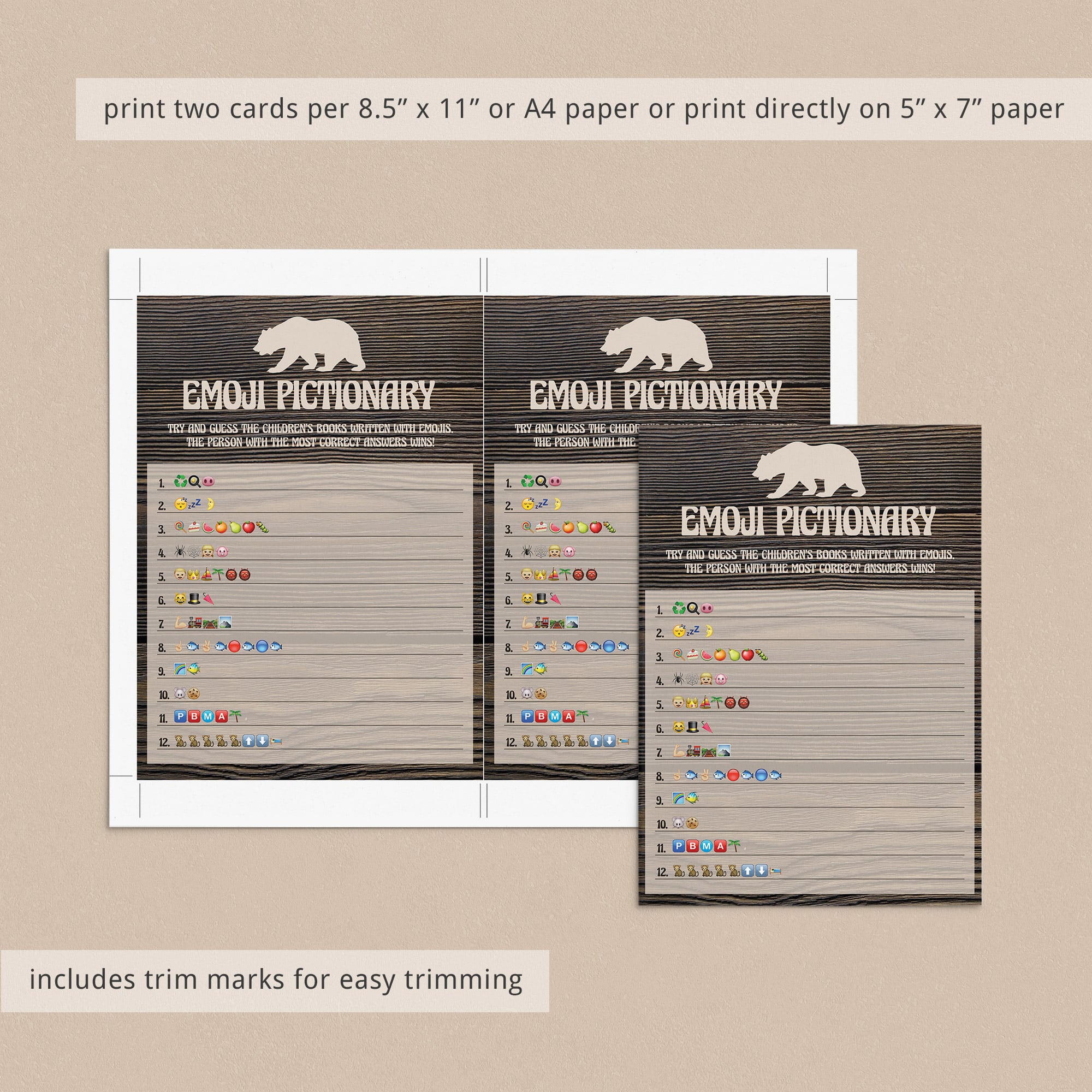 Download woodland emoji games for rustic baby shower by LittleSizzle