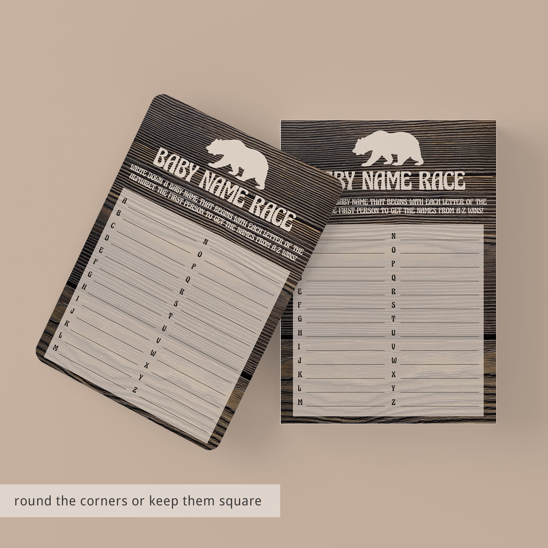 Wood backer for baby shower games download by LittleSizzle