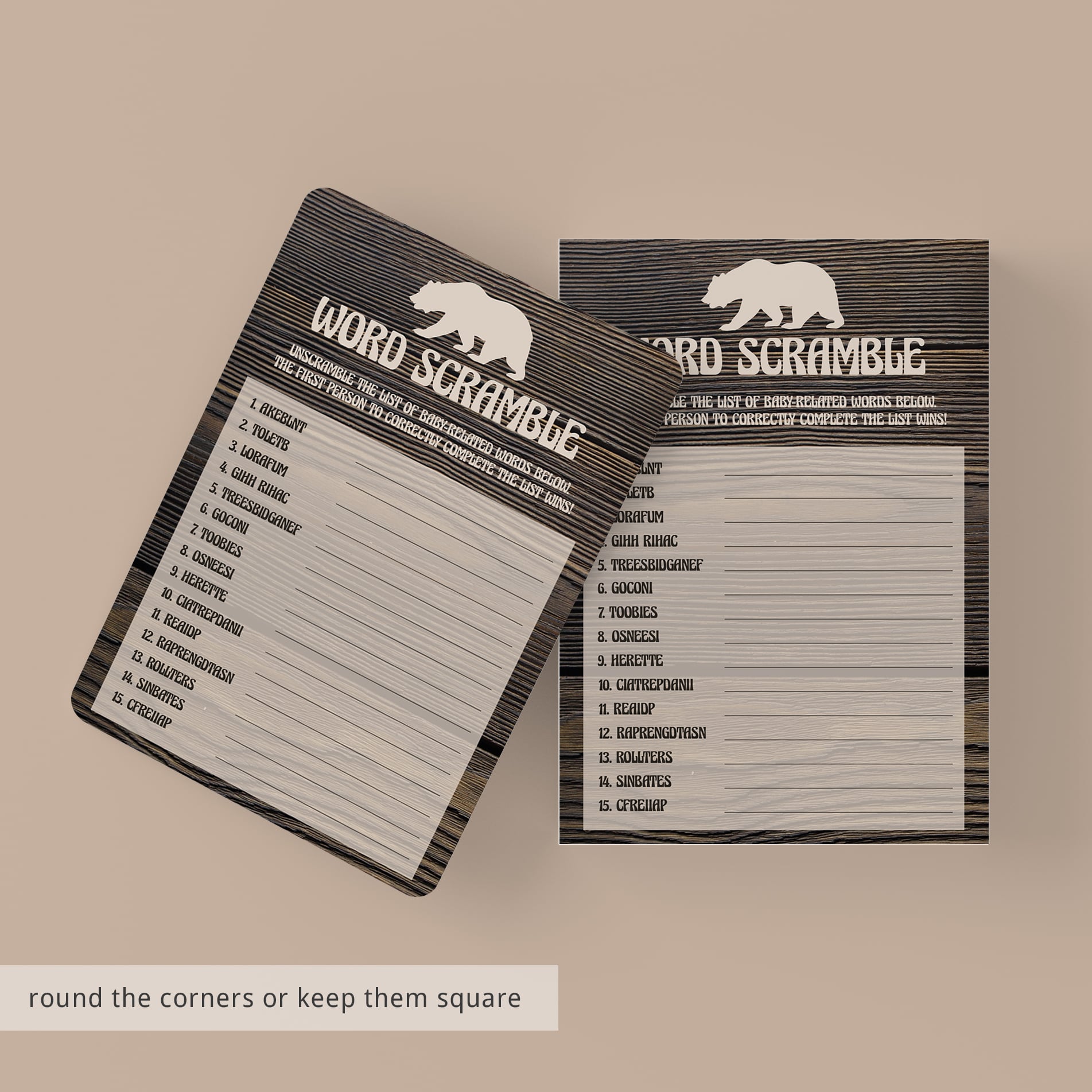 Animal baby shower bear word scramble game by LittleSizzle