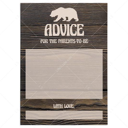 Woods shower advice cards printable by LittleSizzle