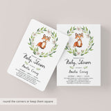 Greenery woodland baby shower invite with watercolor orange fox by LittleSizzle