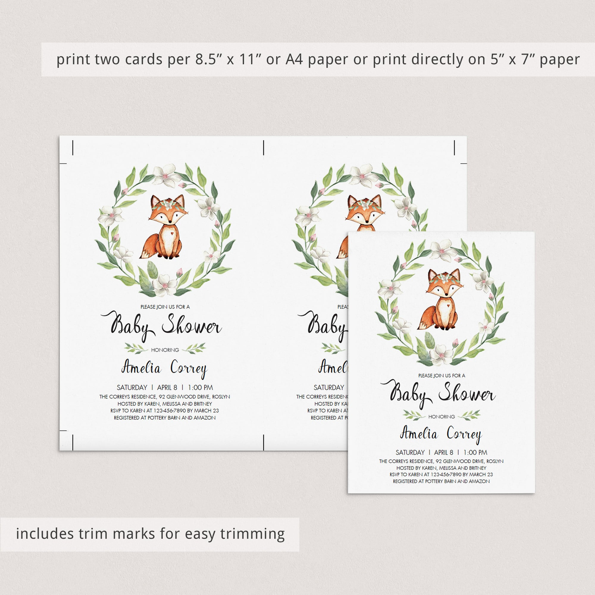 Digital fox baby shower evite template by LittleSizzle
