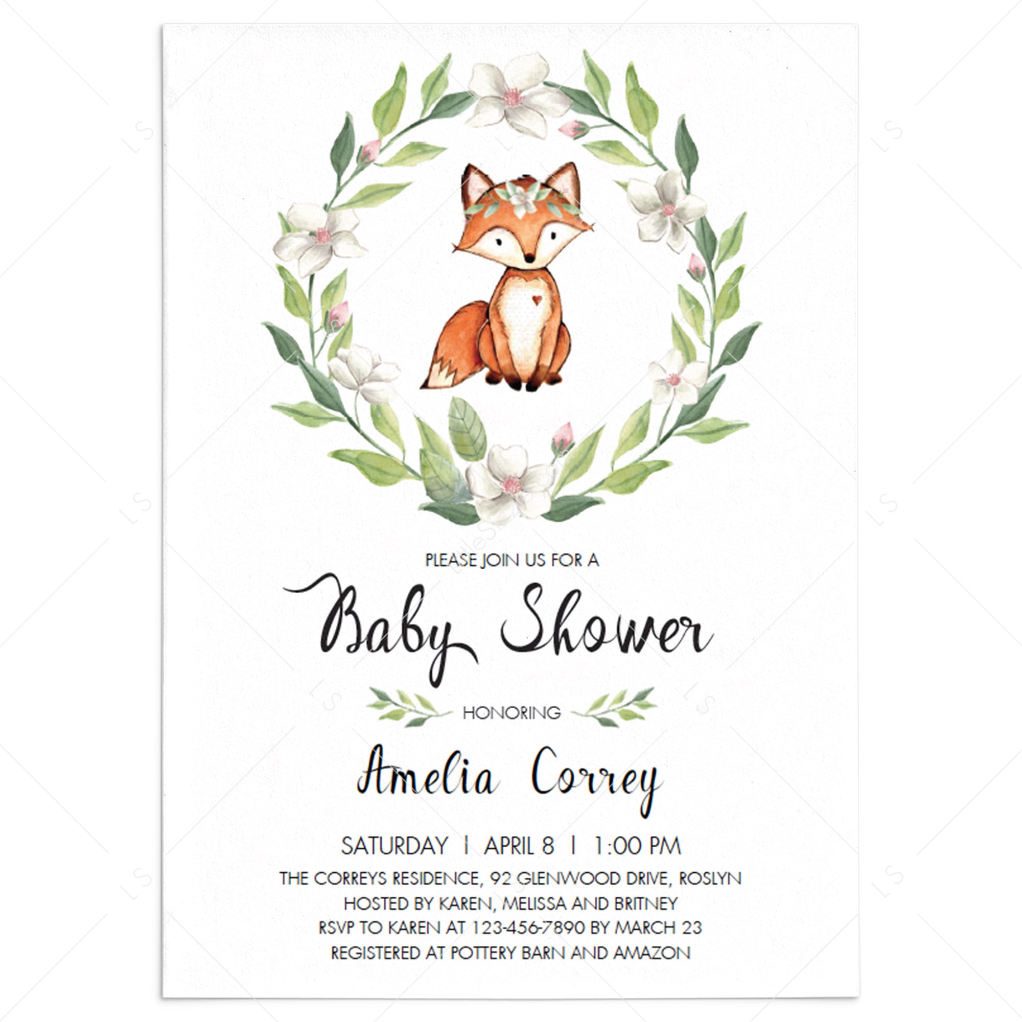 Fox baby shower invitation template by LittleSizzle