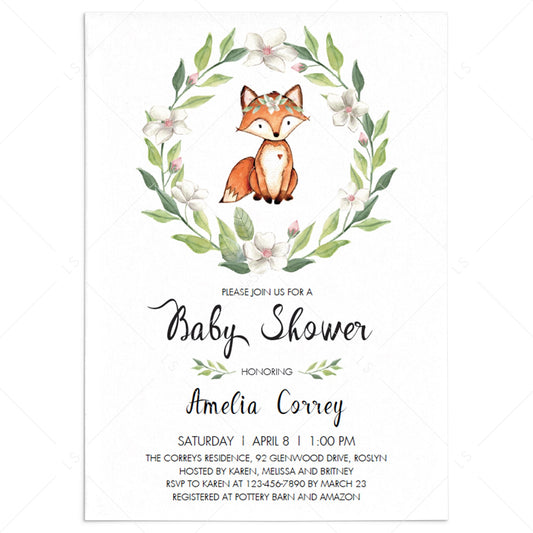 Fox baby shower invitation template by LittleSizzle