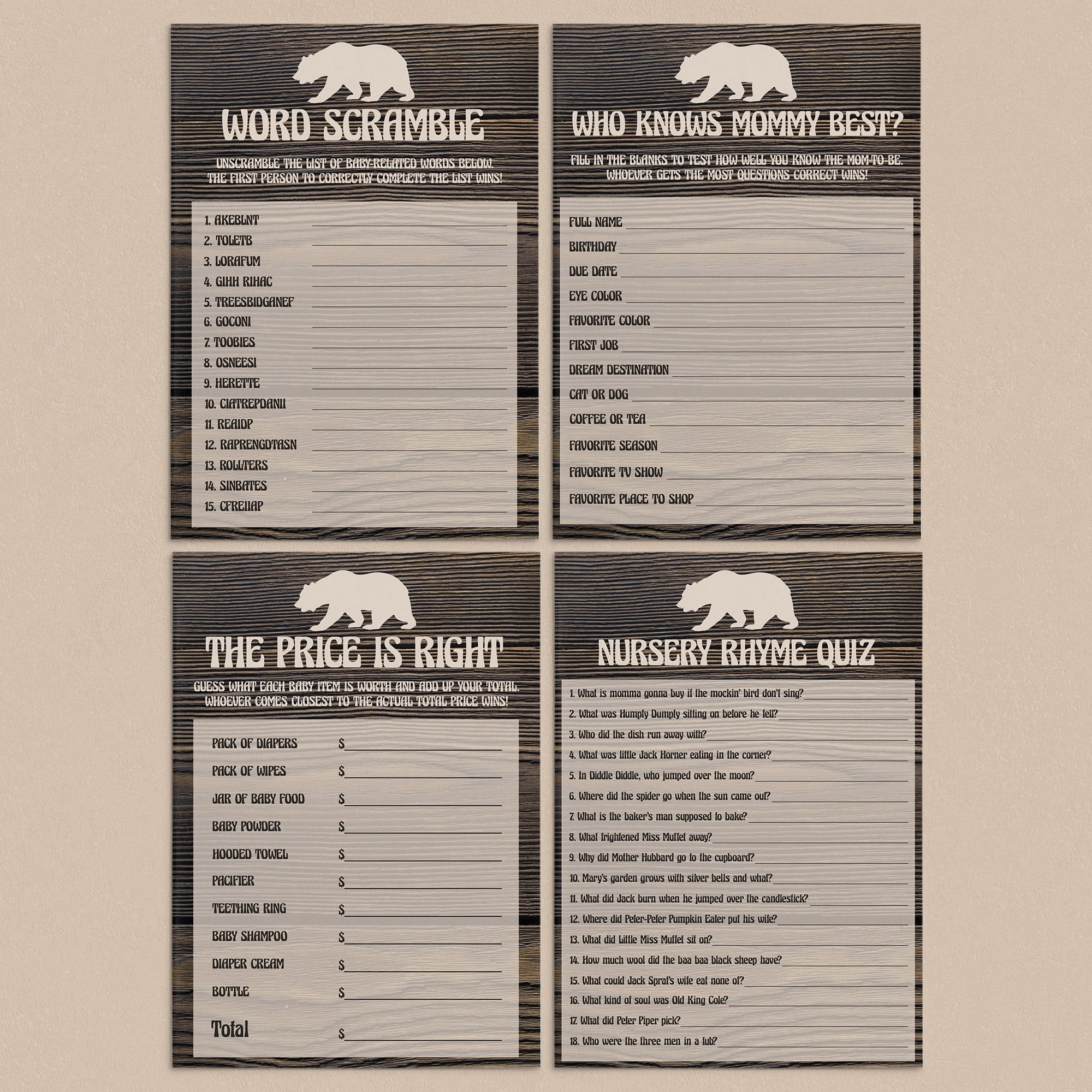 Bear Baby Shower activities package by LittleSizzle