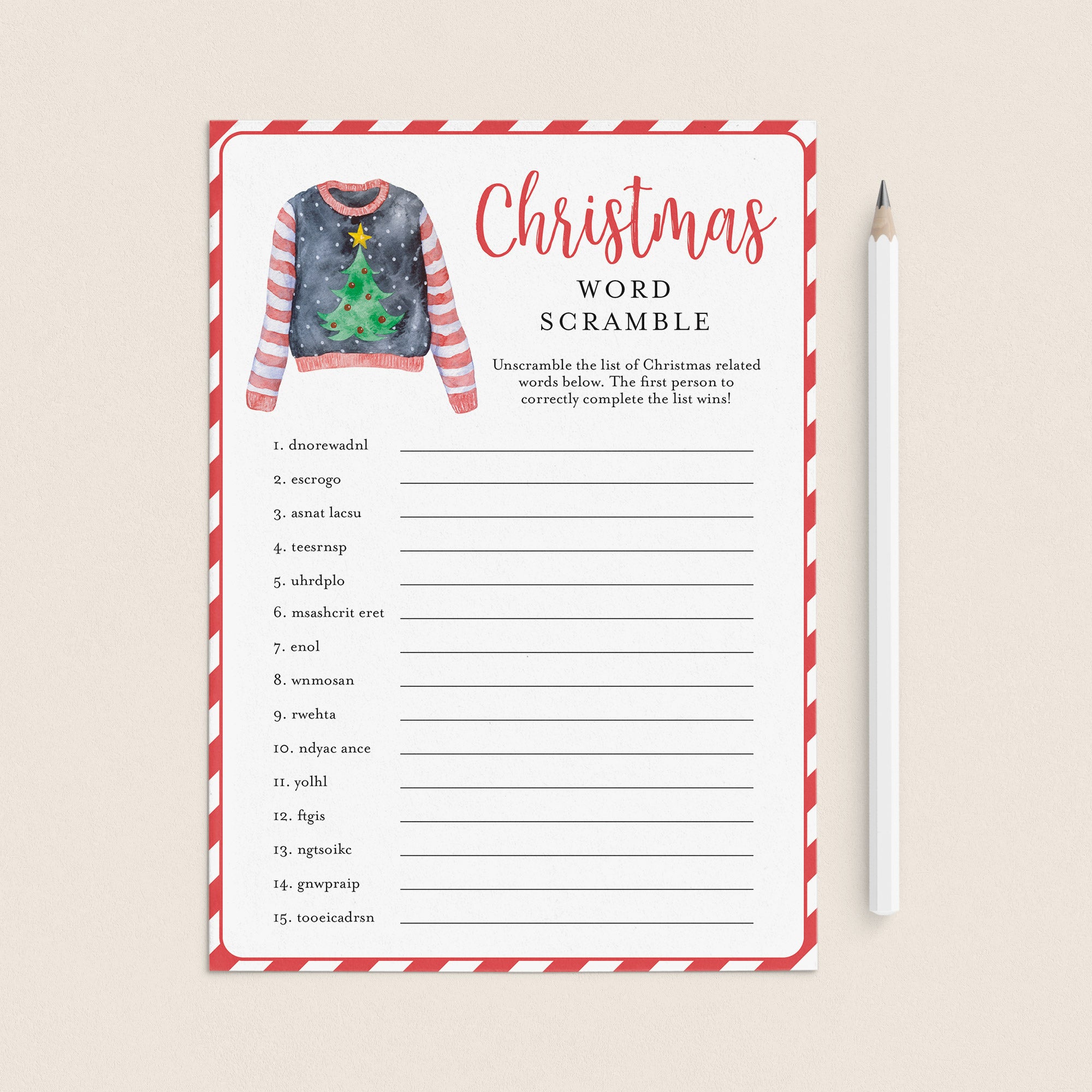 Word Scramble Game for Ugly Sweater Christmas Party by LittleSizzle