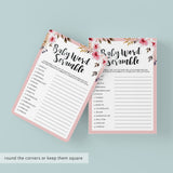 Pink floral and black baby shower game printables by LittleSizzle
