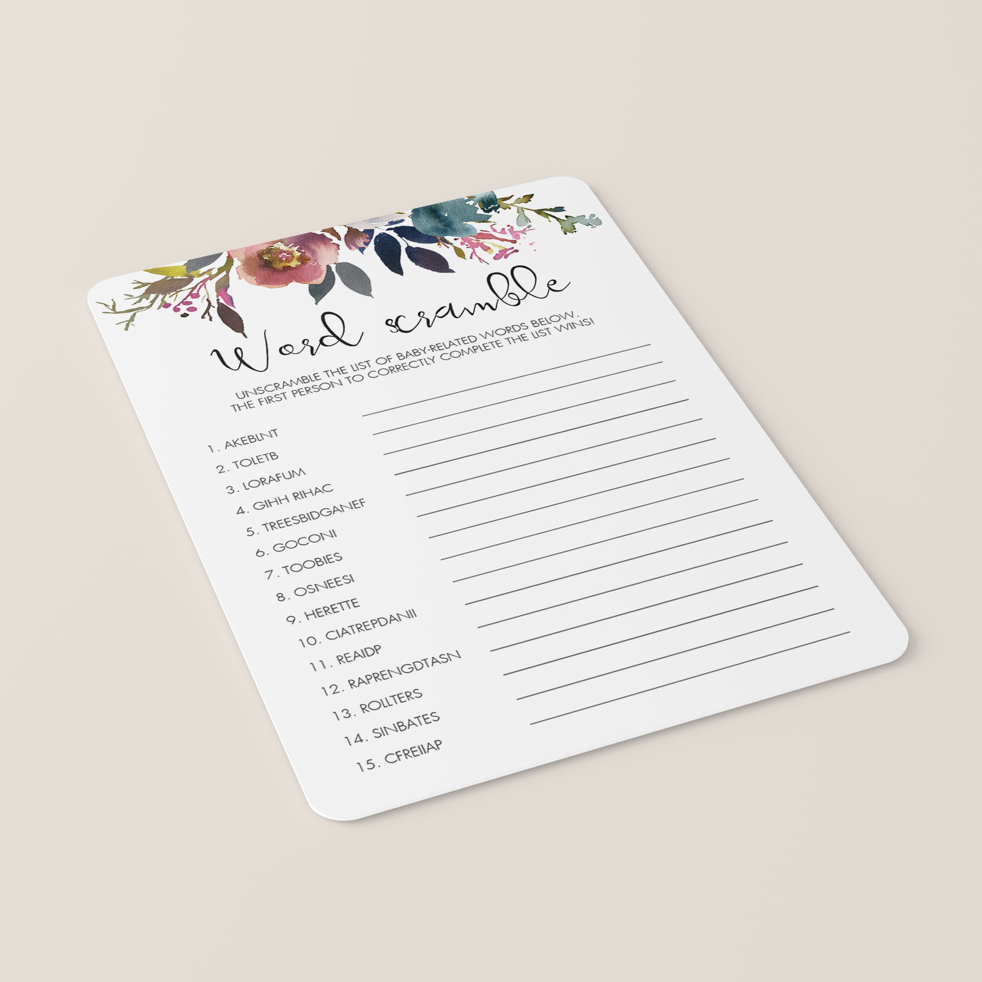 Printable baby girl shower games with watercolor flowers by LittleSizzle