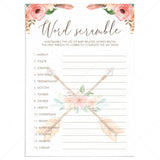 Floral Aztec Baby Shower Game Baby Word Scramble by LittleSizzle