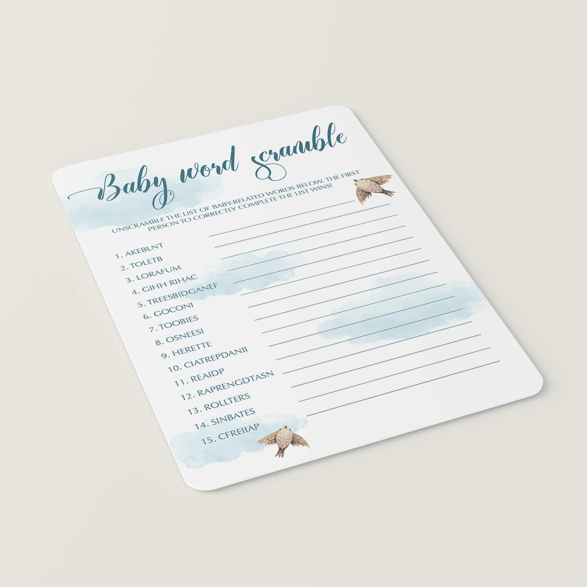 Boy baby shower word scramble printable by LittleSizzle