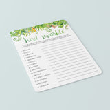 Tropical Flora Baby Shower Word Scramble Printable