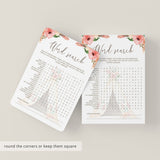 Tribal Baby Shower Games Baby Word Search Printable