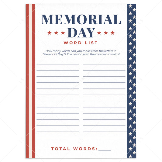 Memorial Day Word Puzzle Printable by LittleSizzle