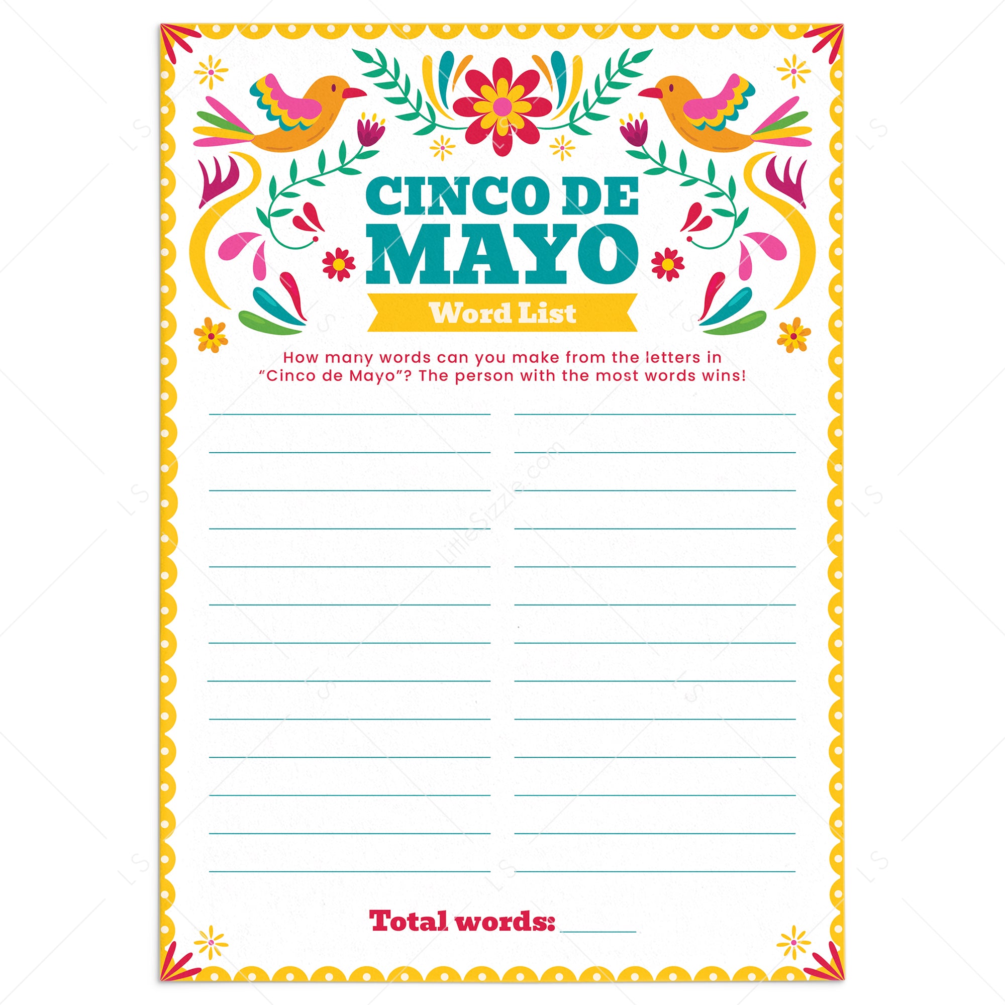 Cinco de Mayo Word Game Printable by LittleSizzle