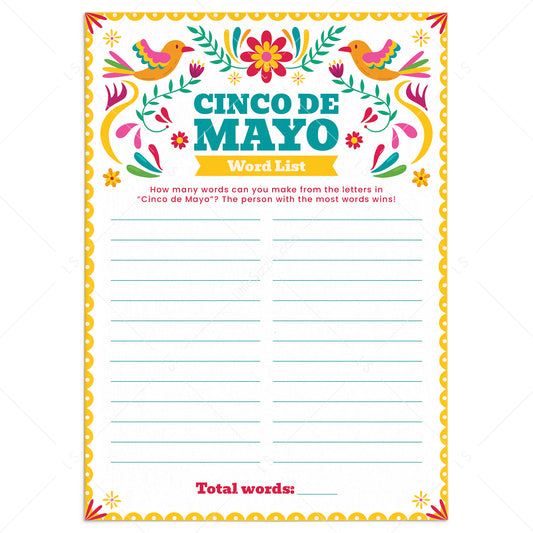 Cinco de Mayo Word Game Printable by LittleSizzle