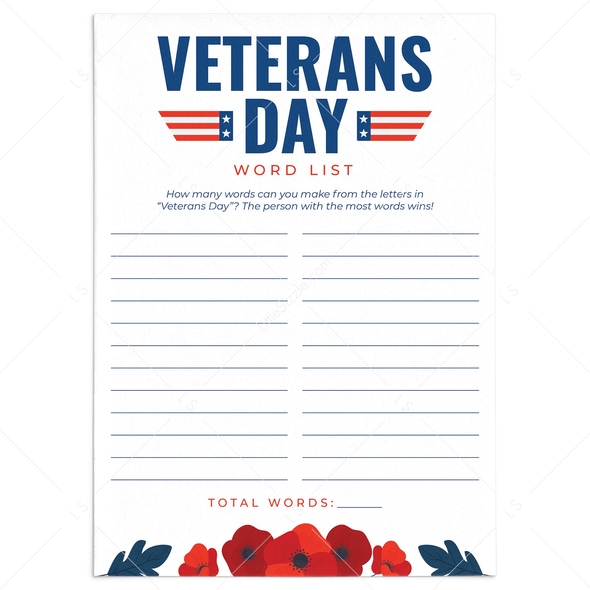 Printable Veterans Day Worksheet by LittleSizzle