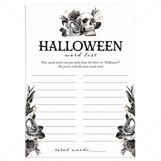 Skull Halloween Party Game Word List Digital Download by LittleSizzle