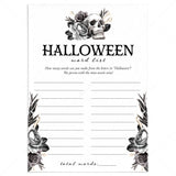 Skull Halloween Party Game Word List Digital Download by LittleSizzle