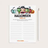 Halloween Classroom Activity Word List Printable by LittleSizzle