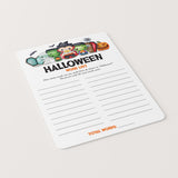 Halloween Classroom Activity Word List Printable