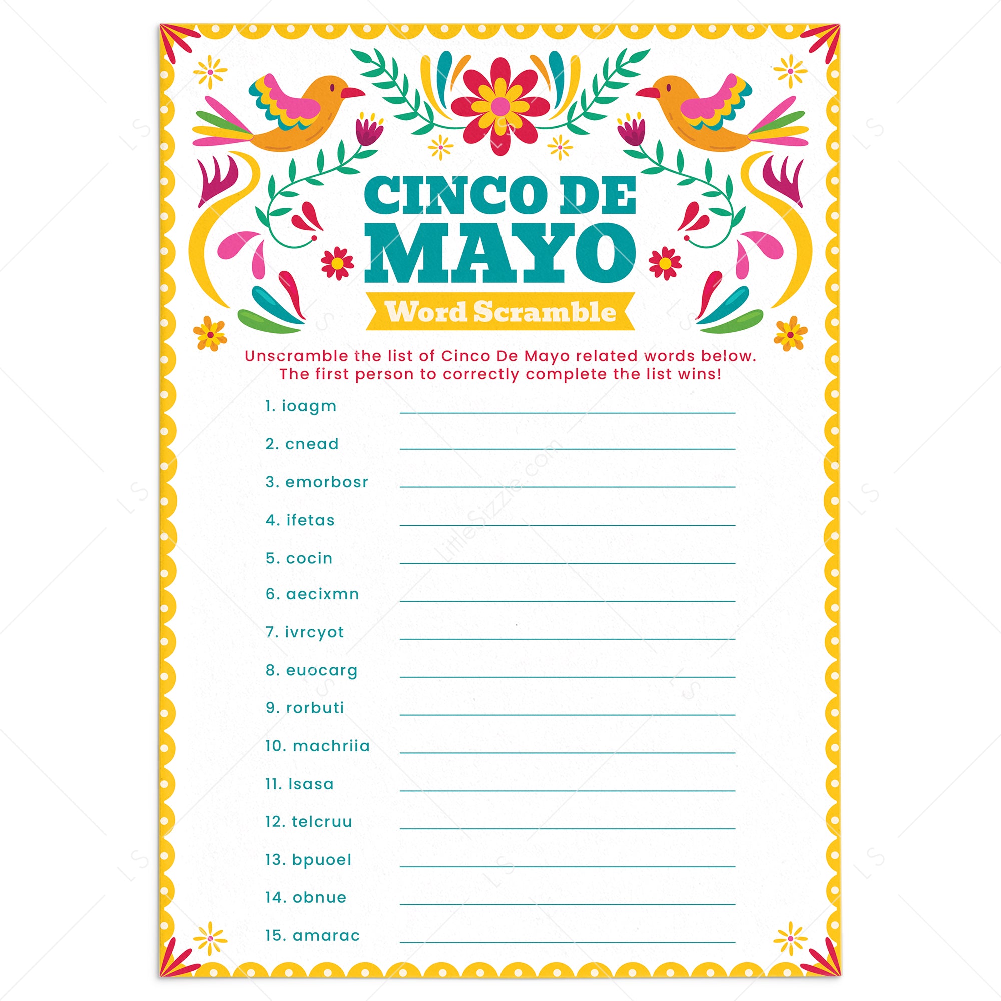 Printable Cinco de Mayo Word Scramble Game with Answers by LittleSizzle