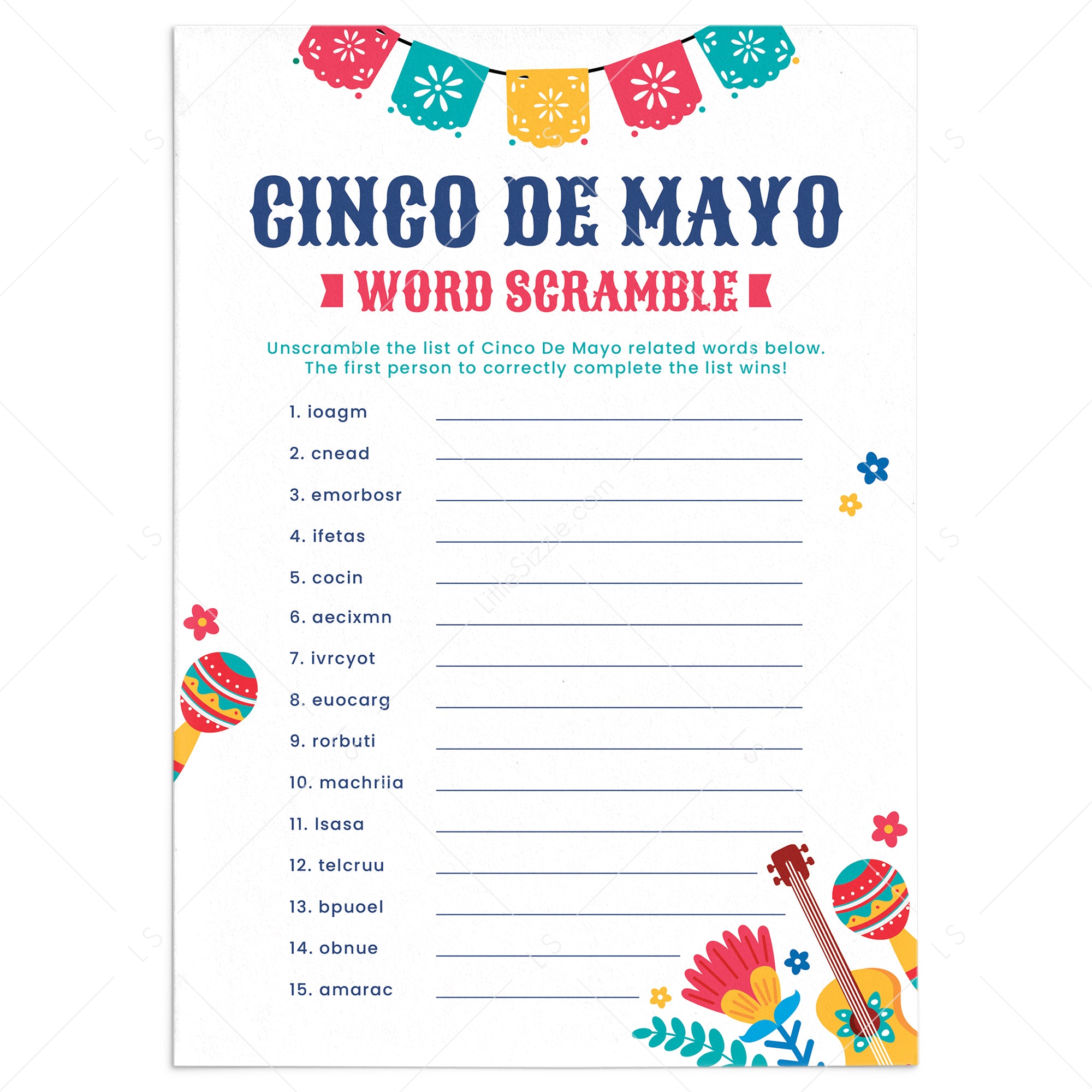 Cinco de Mayo Word Scramble with Answer Key Printable by LittleSizzle