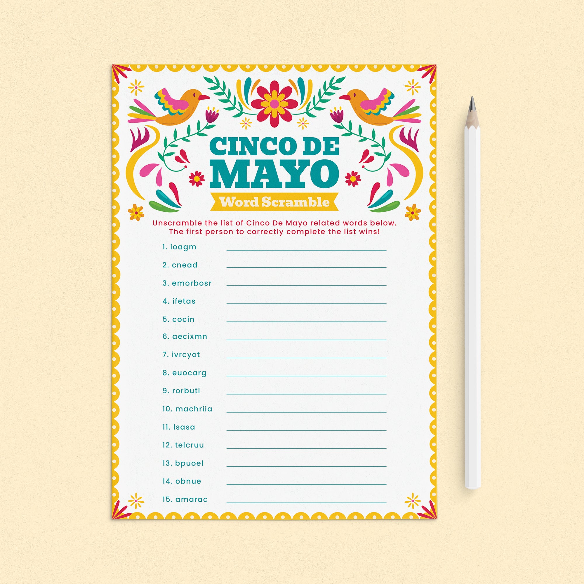 Printable Cinco de Mayo Word Scramble Game with Answers by LittleSizzle