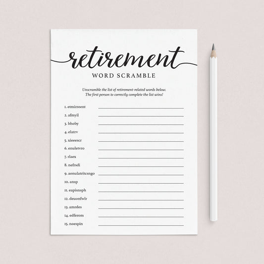 Retirement Scrambled Words Game Printable by LittleSizzle