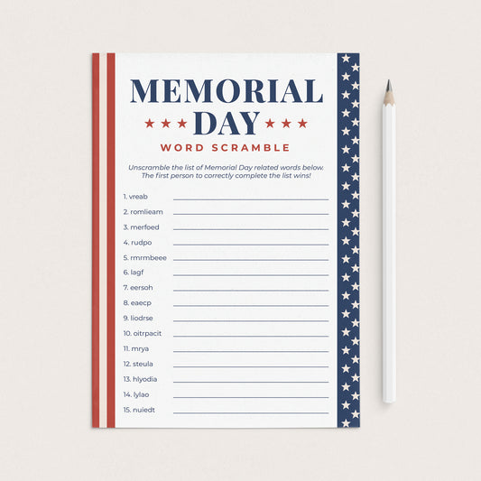 Memorial Day Word Scramble with Answers Printable by LittleSizzle