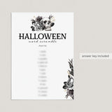 Floral Skull Halloween Word Scramble Game with Answers