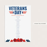 Veterans Day Word Scramble with Answer Key Printable