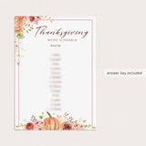 Thanksgiving Word Scramble with Answer Key Printable