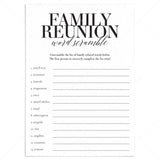 Family Reunion Game Word Scramble with Answer Key Printable by LittleSizzle
