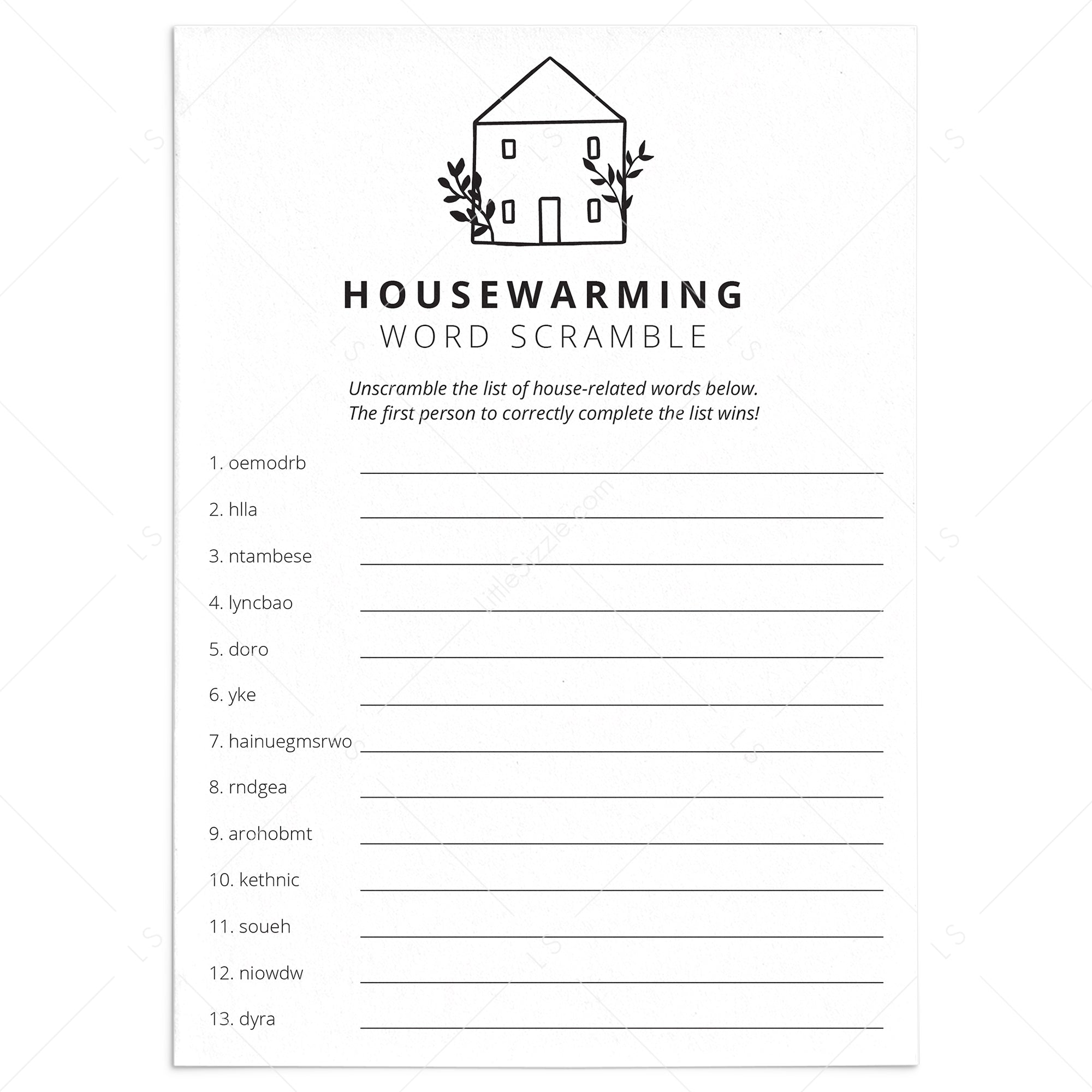 Housewarming Scrambled Words with Answers Printable by LittleSizzle