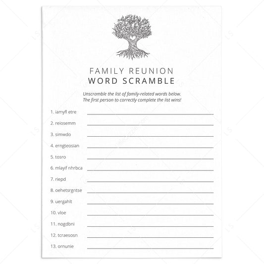 Family Reunion Word Scramble with Answers Printable by LittleSizzle