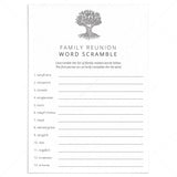 Family Reunion Word Scramble with Answers Printable by LittleSizzle