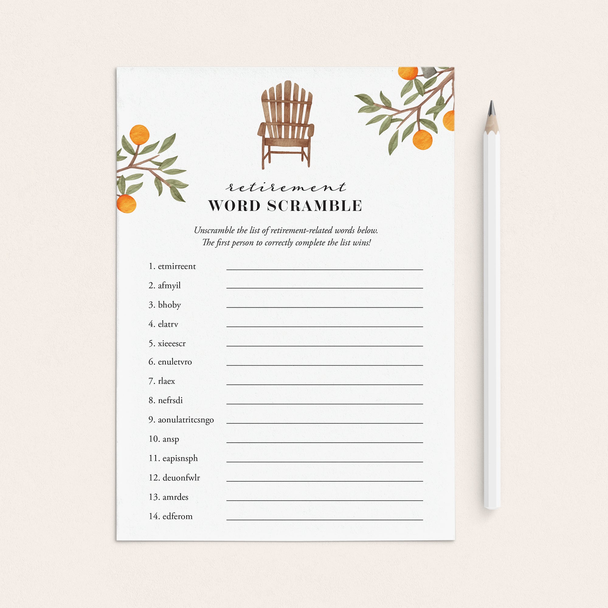 Retirement Party Word Scramble with Answer Key by LittleSizzle