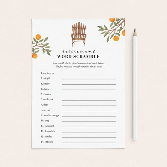 Retirement Party Word Scramble with Answer Key by LittleSizzle