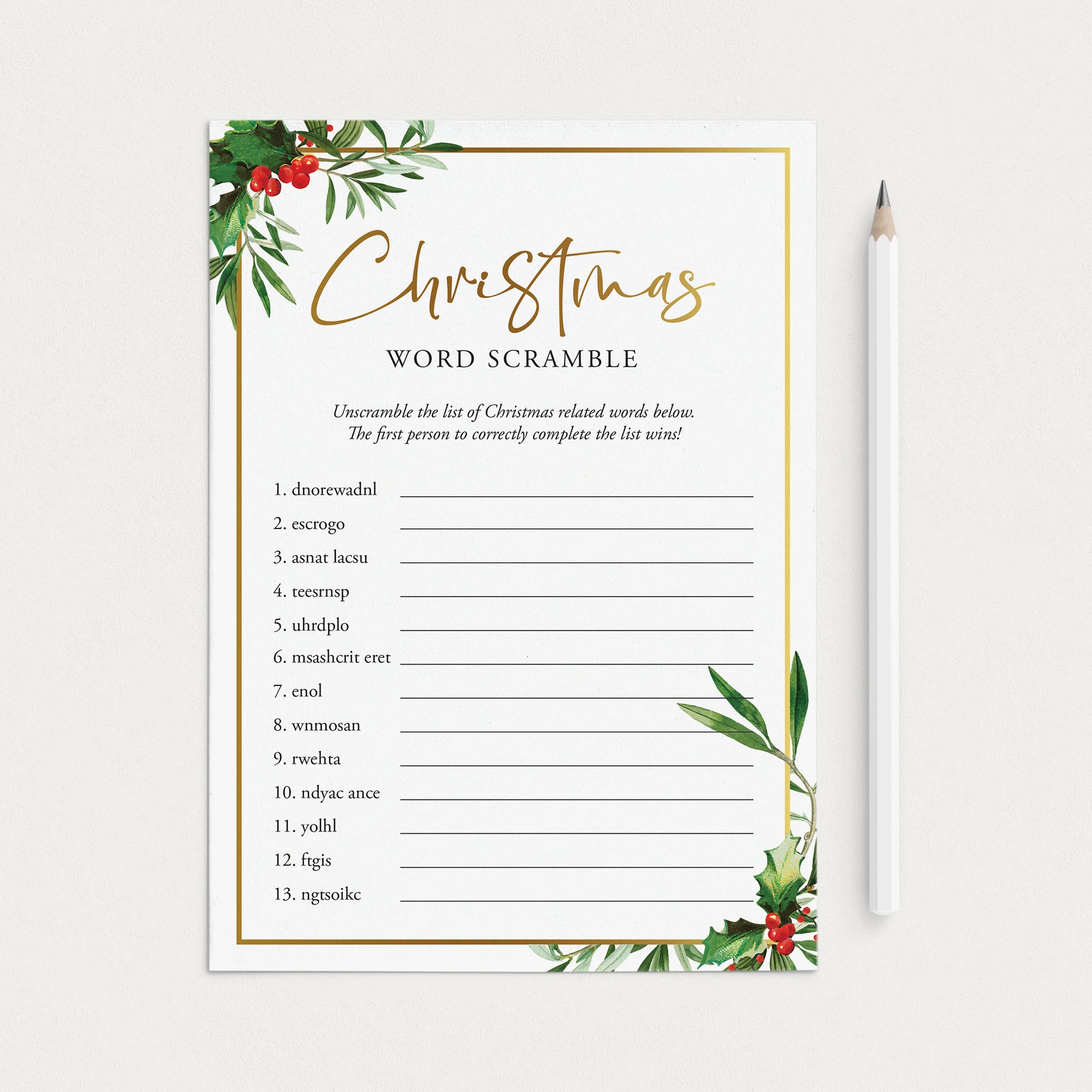Greenery Christmas Party Game Word Scramble with Answers by LittleSizzle