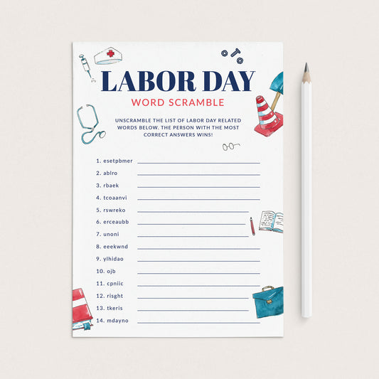 Labor Day Word Scramble with Answers by LittleSizzle