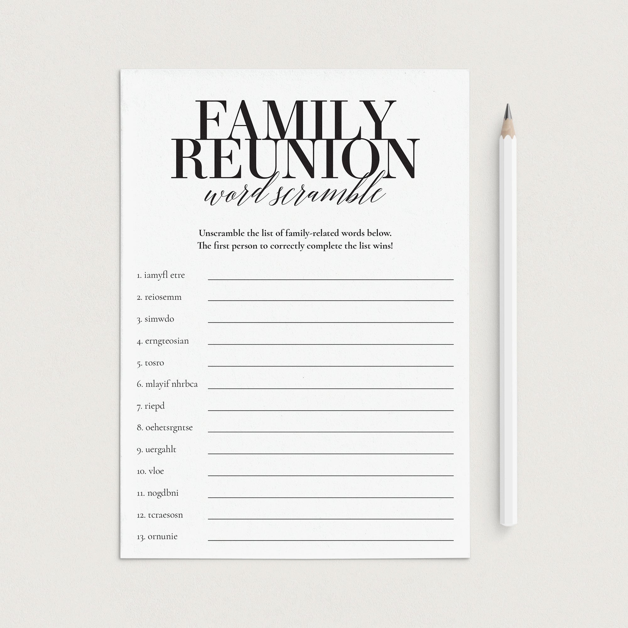Family Reunion Game Word Scramble with Answer Key Printable by LittleSizzle