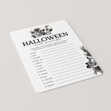 Floral Skull Halloween Word Scramble Game with Answers