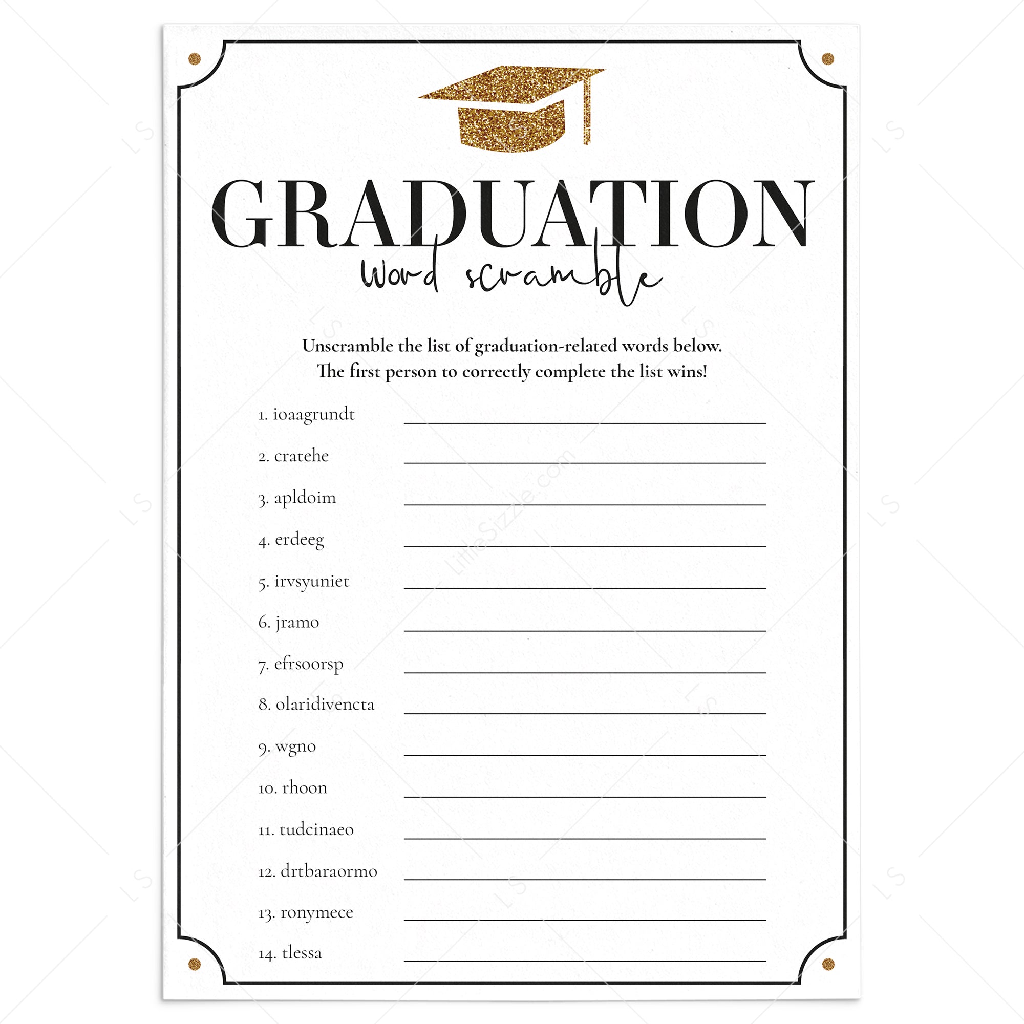 Word Scramble Graduation Party Game Printable by LittleSizzle