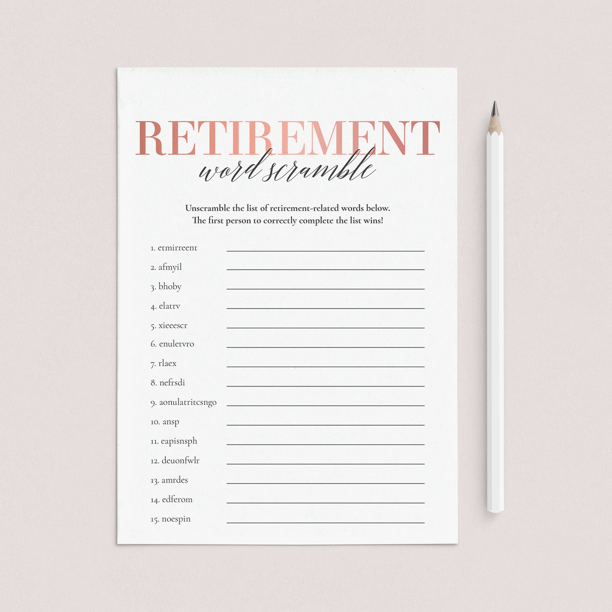 Women's Retirement Party Game Word Scramble with Answer Key by LittleSizzle