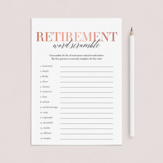 Women's Retirement Party Game Word Scramble with Answer Key by LittleSizzle