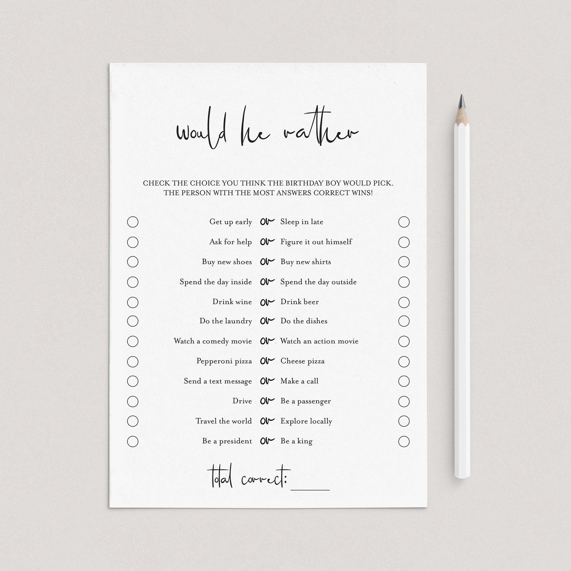 Would He Rather Birthday Party Game for Him by LittleSizzle