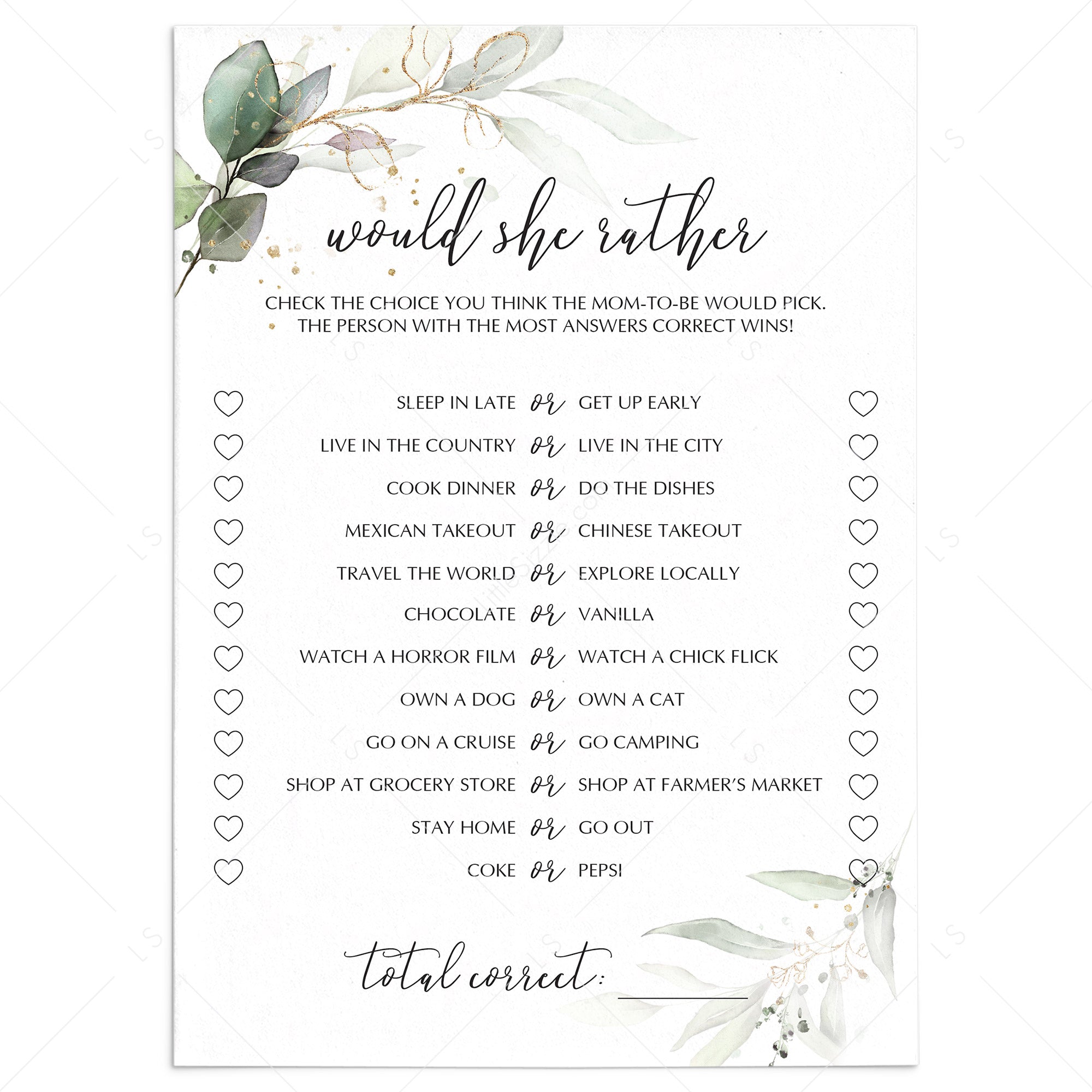 Modern Chic Would She Rather Baby Shower Game Printable by LittleSizzle